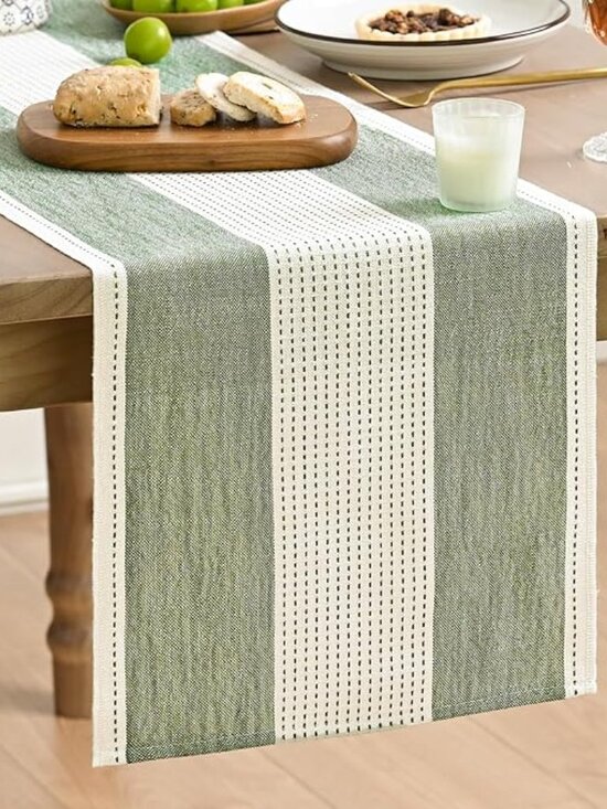 Accessories - Sage Green Farmhouse Rustic Table Runner Seasonal rame Fabric